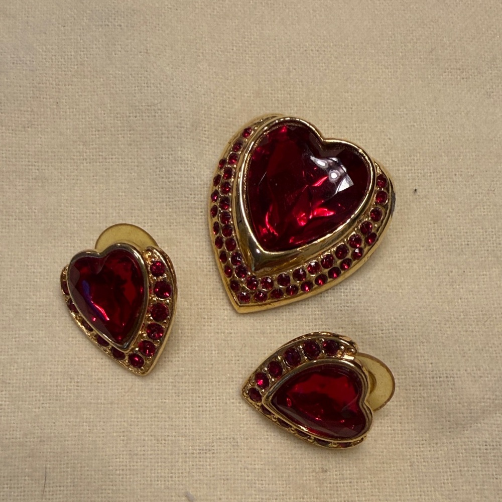 Gold and Red Heart Jewelry Set